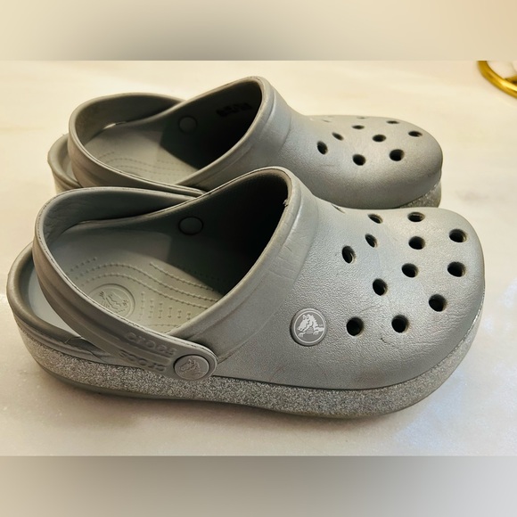 Crocs Crocband Glitter Clogs silver    Kids size J 3 - Picture 1 of 9